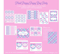 Plaid Preppy Puppy Dog Birthday Party Printables Collection - Aqua Pink and Lilac